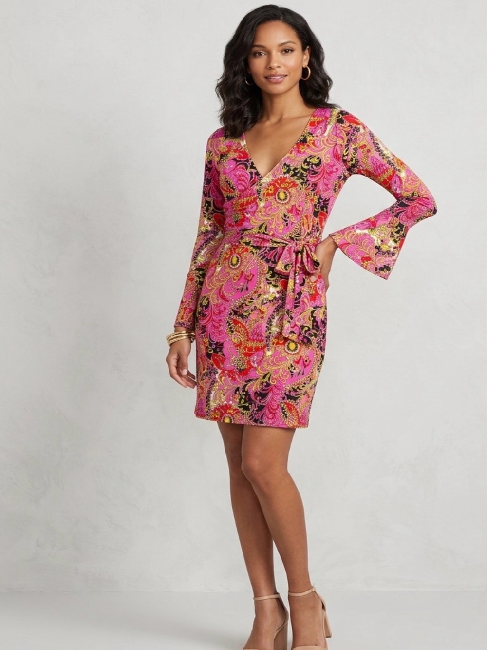 Flora Bea NYC  Hot Pink Paisley Wrap Mini Dress Size xs